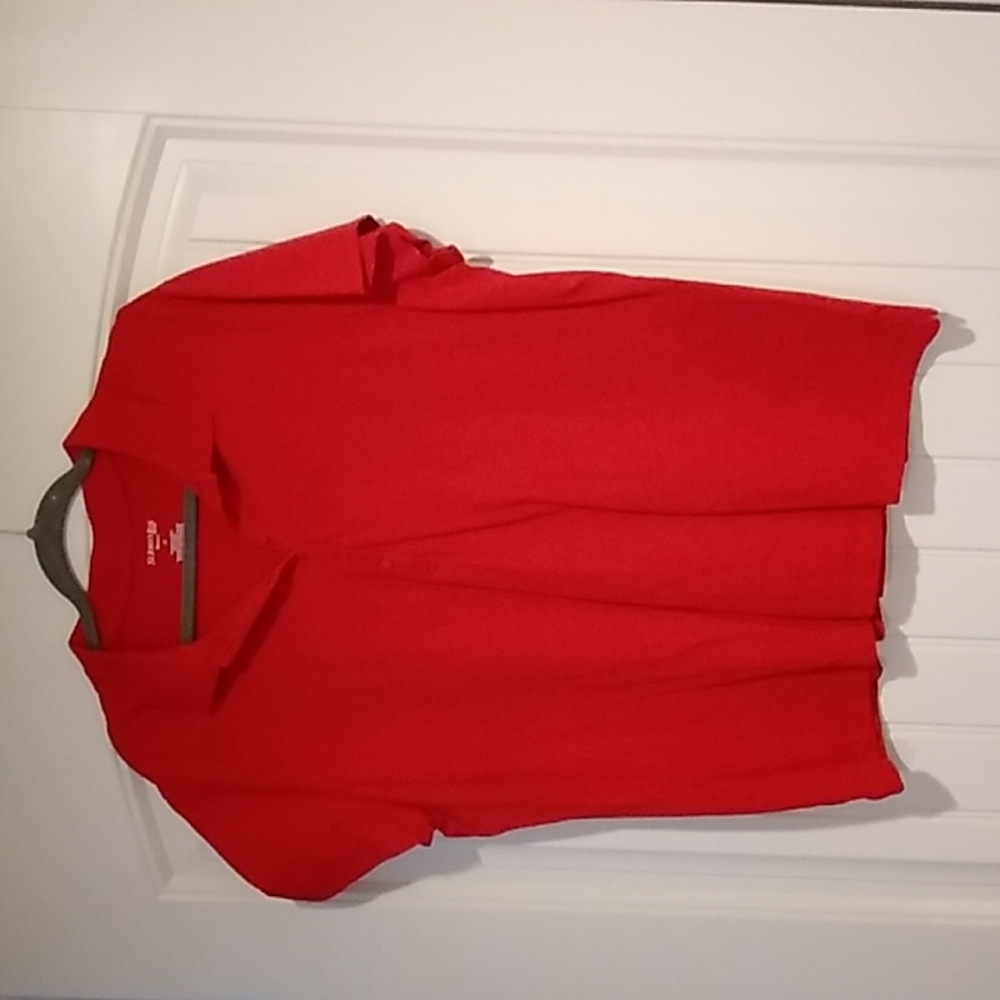 Red collared button up Golf shirt